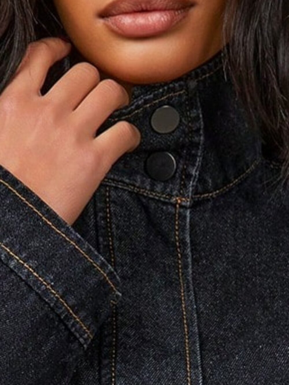 Black Casual Women's  Long Sleeved Lapel Stand Up Loose Denim Jacket - Picture 9 of 9